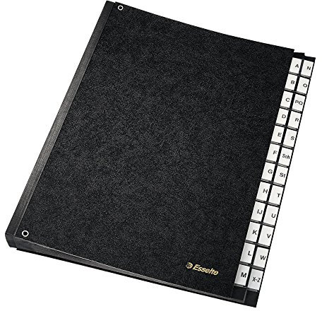 Esselte 629997 PultOrdner (A4, 24 Fächer, 24 Plastik-Taben mit Einsteckschildern, A-Z, Sichtlöcher, schwarze Hartpappe) schwarz