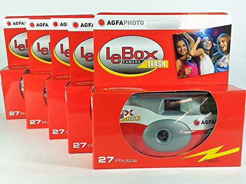 AgfaPhoto LeBox Flash 400 - Fotocamera usa e getta con flash, 27 scatti, confezione da 5 pezzi, per matrimoni e feste