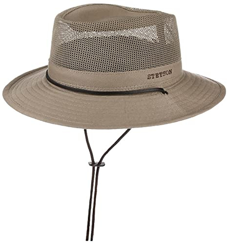 Stetson Takani Safari Hat Women/Men - Hat Made of Cotton - Fabric hat with Factor 30 UV Protection - Sun hat with a Chin Strap - Crushable mesh Insert - Beige