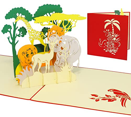 LINPOPUP®, Pop Up 3D Karte, Geburtstagskarte, Glückwunschkarte, Zoo Gutschein, Safari, N221
