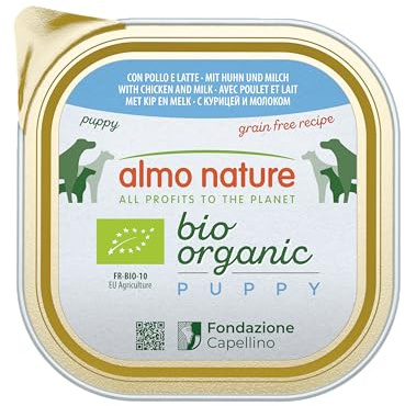 almo nature Bio Organic Puppy, Alimento Umido per Cuccioli con Pollo e Latte - Confezione da 2.7 kg (9 x 300 g)