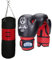 BAY® LEON BOXSET Plus 9 Kilo ca. 85 x 28 cm gefüllt mit Stahl Kette, für KIDS Jugendliche Kinder und mehr, Box-Set Sandsack Boxsack + Boxhandschuhe, Box- Handschuhe, Kids Junior Teens, schwarz/rot, fertig gefüllter + Stahlkette,