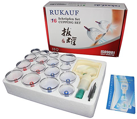 HQ Massage Schröpfen Set mit 16 Schröpfgläser aus Kunststoff mit Magneten + Vakuumpumpe