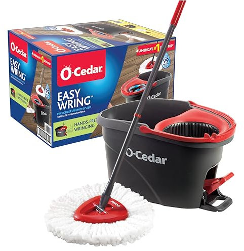 O-Cedar EasyWring Microfiber Spin Mop and Bucket Cleaning System, Red/Gray