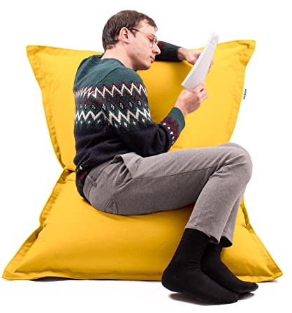Avalon - Puff Poltrona Sacco Cuscino Grande Thin 220L Deluxe Sfoderabile, Pouf Sacco Sartoriale, Bean Bag in Tessuto Antistrappo/Impermeabile con Sacca Interna, Made in Italy (130x90cm-Giallo Limone)