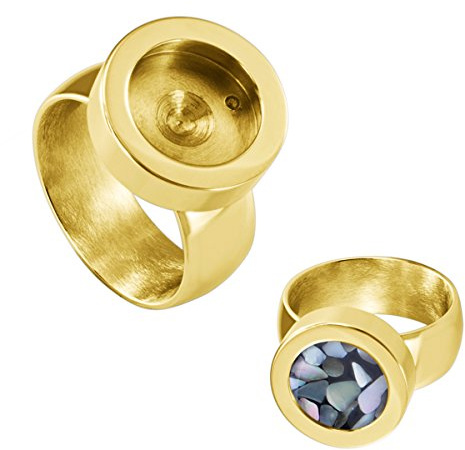 Quiges Donna Anello per Mini Monete in Acciaio Inossidabile Oro 19mm