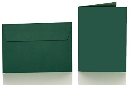 Paper24 25 Faltkarten blanko mit Umschlag 120x170 mm, Briefumschläge B6, Doppelkarten mit Umschlag sind ideal für Geburtstag in Dunkelgrün