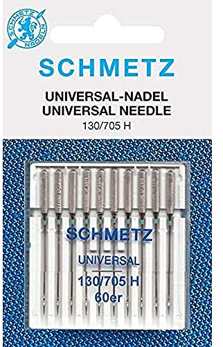 Schmetz Aiguilles universelles pour Machine à Coudre 60 (8) Aiguilles polyvalentes à Pointe légèrement Arrondie pour Une Couture Fluide sur la Plupart des Tissus, durables et fiables, 10 pièces