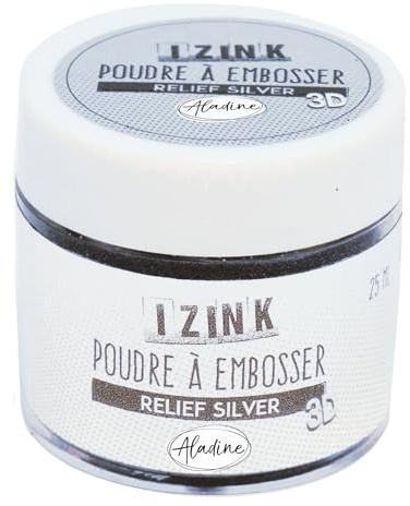 Aladine - Izink Silver präglingspulver - 3D-volymeffekt för scrapbooking och kreativ korttillverkning - silverfärgad Relief scrap - 25 ml burk