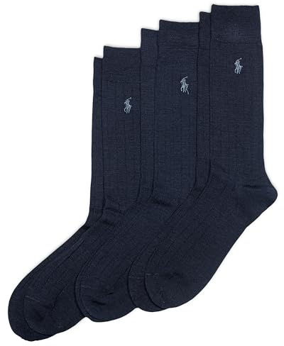 Polo Ralph Lauren Men's Dress Merino Crew Sock 3 Pair Pack, Navy, Mens Shoe Size 6-12