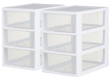 Sterilite 6-Pack Stacking Drawer, Clear Storage Closet Organizer, 6 Quart, White Frame - Stackable Plastic Drawers and Containers for Bedroom, Clothes, Dresser, Vanity, and Makeup Organization