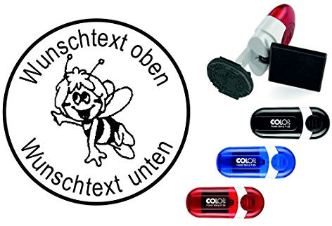 Geocaching Stamp Comic Bee with Personal Name Diameter 24 mm