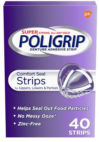 Super Poligrip Comfort Seal Denture Adhesive Strips, 40 Count(Pack of 4)