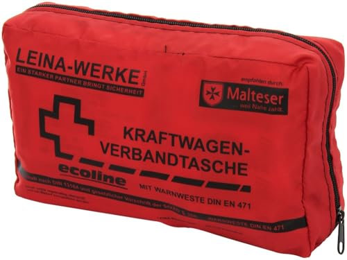 Leina-Werke 11052 KFZ-Verbandtasche Compact Ecoline mit Warnweste und Klett, Rot/Schwarz