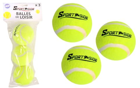 SPORTSIDE - 3 Tennisbälle - Schlägerspiel - Tennisball - körperliche Aktivität - Zubehör - 041903 - Gelb - Filz - 6 cm - Sportartikel