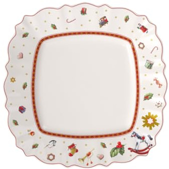 Villeroy & Boch Toy's Delight Eckiger Speiseteller, 28,5 x 28,5 cm, Premium Porzellan, Weiß/Rot
