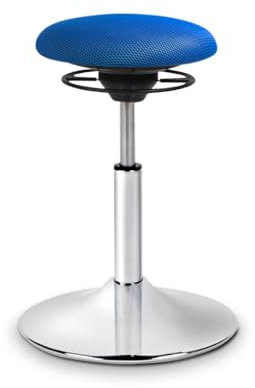 BALIMO Classic - Bewegungshocker - Sitztrainer - ergonomischer Sitzhocker - Hocker mit Schwingeffekt - Rücken-Trainer - Bewegungsstuhl - Bürohocker - Standfuß Chrom - Bezug Blau