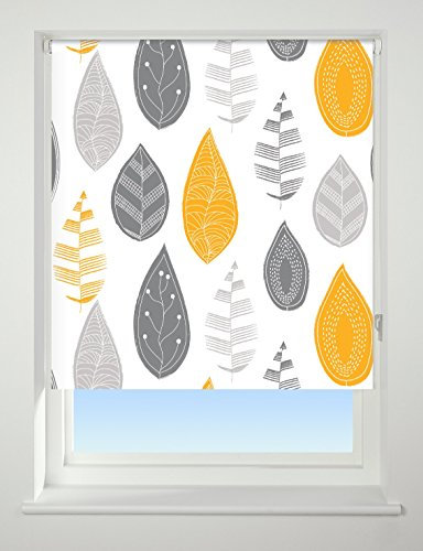 UNIVERSAL Leaf Patterned Thermal Blackout Roller Blind, Yellow, W90cm