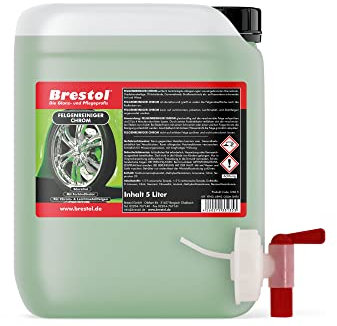 Brestol Pulitore cerchioni cromato 5 litri PRONTO ALL' USO CON RUBINETTO DA 51 mm (1260.5 a) – -Per cromato Cerchioni Cerchioni in Alluminio Acciaio Cerchioni – PH NEUTRO – Original