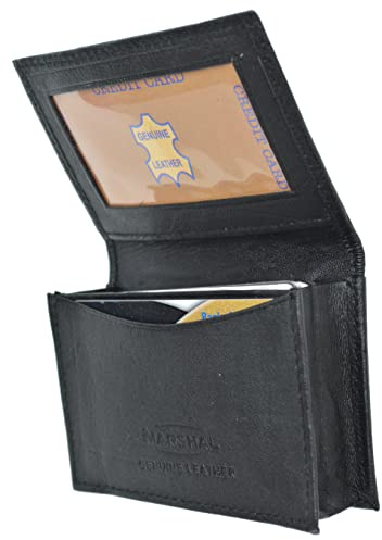 Genuine Leather Expandable Credit Card Outside Id Business Card Holder Wallet 070BK
