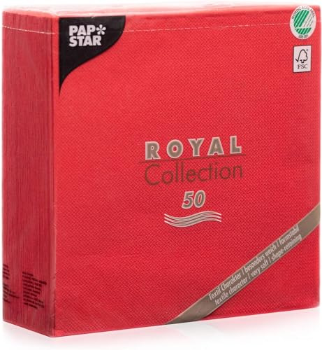 Papstar Servietten / Tissueservietten rot Royal Collection 40 x 40 cm, 1/4-Falz, Stoffoptik, nachhaltig, für Gastronomie, Haushalt und Feste, FSC-zertifiziert, #11607, 1 X 50er Pack