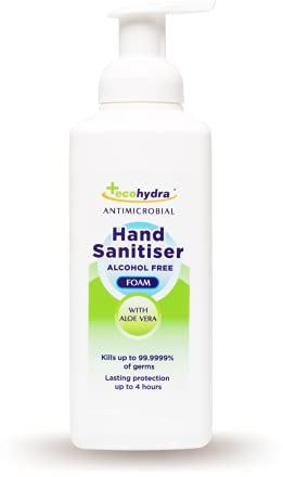 EcoHydra Hand Sanitiser Foam with pump -NHS approved Hospital Grade Sanitiser (Alcohol free/Kills up to 99.9999% of bacteria and viruses) Kind on skin and safe for children, Unscented, 500 millilitre