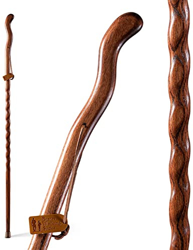 Brazos Handcrafted Wood Walking Stick, Twisted Oak, Ergonomic Style Handle, for Men & Women, Made in The USA, Red, 48