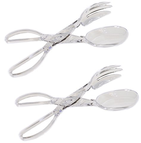 Set of 2 Large Salad Tongs, 11 Inch Long Clear Plastic