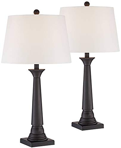360 Lighting Dolbey Rustic Farmhouse Table Lamps 28 Tall Set of 2 Deep Bronze Tapered Column Off White Drum Shade Decor for Living Room Bedroom House Bedside Nightstand Home Office Entryway