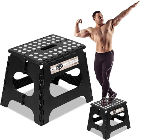 Spranster Super Strong Folding Step Stool - 11 - Sturdy Enough to Hold 300 Lb - Lightweight Foldable Step Stool for Adults and Kids - Opens with one Flip - Great for Kitchen, Bathroom and Bedroom