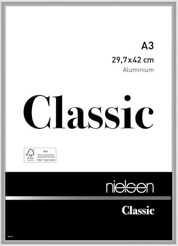 nielsen Classic Aluminium Picture Frame Polished Silver A3, 29.7x42cm with Float Glass and Push and Turn Clips