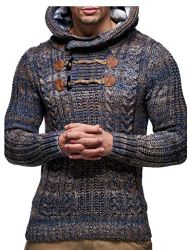Leif Nelson Maglione con Cappuccio Uomo Felpa a Maglia LN-6004 Marrone Small