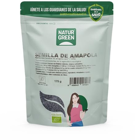 NaturGreen - Semillas de Amapola, Amapola Azul, Semilla Natural, Omega-3 y Omega-6, Vitaminas B, E y C, 100% Ecológico - 175g