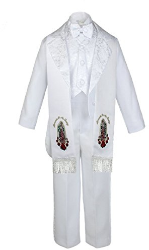 Unotux Boys Christening Baptism Suits Tuxedo White Tail Guadalupe Stole S-7 (S:(0-6 Months))