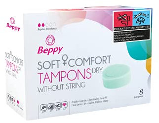 Beppy DRY 8 Stück in der Box - einzeln hygienisch verpackt, trocken, ohne Faden - Soft + Comfort Tampons/Schwamm tampons, für mehr Freiheiten während der Periode (Liebe, Sauna, Sport, Schwimmen)