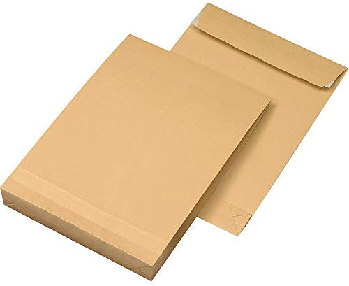 100 Faltentaschen B4 250 x 353 mm, natron braun, haftklebend, ohne Fenster, 130g/qm