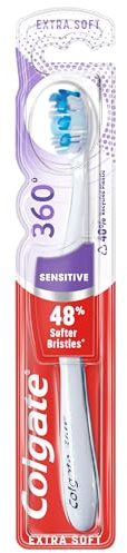 Colgate 360 Sensitive Extra Soft Manual Toothbrush - extra soft toothbrush - sensitive toothbrush - 48% softer bristles* - cheek and tongue cleaner - whole mouth freshness