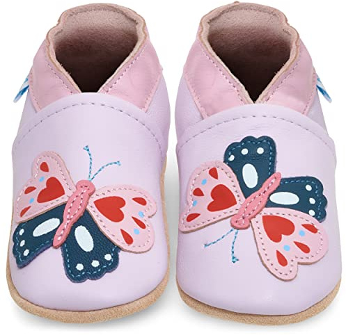 Juicy Bumbles Soft Leather Baby Shoes with Suede Soles - Toddler Shoes - Infant Shoes - Pre Walker Shoes - Crib Shoes, 18-24 Months, Beth Butterfly