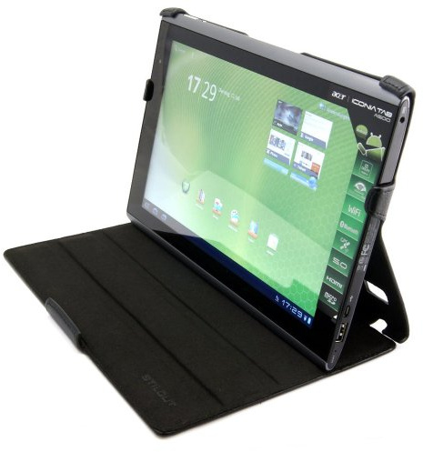 StilGut UltraSlim Case extrem flaches Etui in schwarz mit Stand- und Präsentationsfunktion für Acer Iconia Tab A500