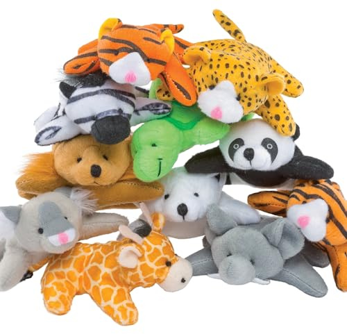 Baker Ross EF613 Exotic Animal Beanie Plush Pals - Pack of 10, 10cm, Assorted Animal Designs, Soft Plush Toys, Animal Toys