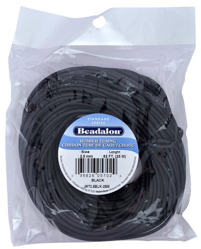 Beadalon Rubber Tubing - Neoprene, Black, 2.5 mm / .098 in - 25 m / 82 ft