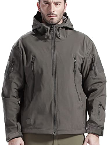 FREE SOLDIER Giacche Militari Softshell da Uomo Fodera in Pile da Esterno Giacca Antivento Impermeabile con Cappuccio Giacche tattiche Calde Multitasche per Escursioni di Caccia(Grigio,XL)