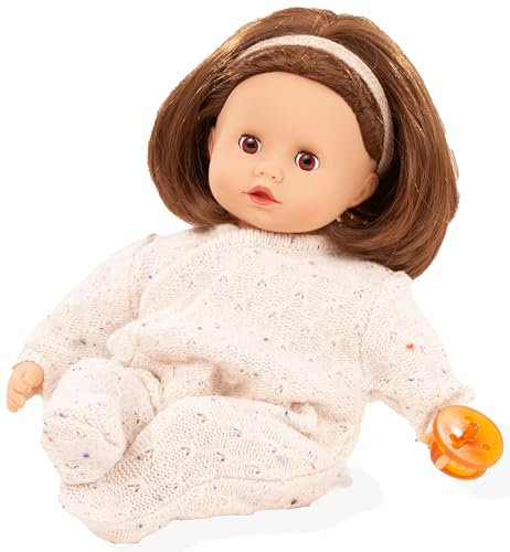 Götz 2520965 Muffin Alles Strick Puppe - 33 cm große Babypuppe mit braunen Schlafaugen, braune Haare und Weichkörper - Weichkörperpuppe in 4-teiligen Set