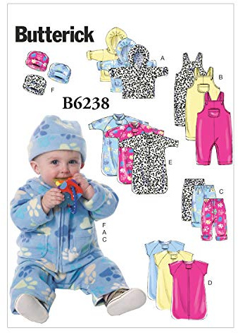 Butterick Patterns 6238 YA5 Sizes NB/Small/Medium/Large/X-Large Infants Jacket Overalls Pants Bunting and Hat