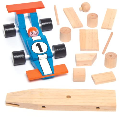 Baker Ross AG769 Paint Your Own Wooden Racing Car, Craft Kits for Kids to Assemble, Design and Decorate (Pack of 2), 2 Pack