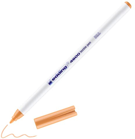 Edding 4600 Feutre pour textiles - orange clair - 1 stylo - pointe ronde de 1 mm - feutre textile lavable en machine (60 °C) pour décorer le tissu - marqueur textile