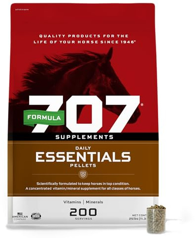 Formula 707 Daily Essentials Ration Balancer Supplement for Horses, 25 lb Bag – 200 Servings – Concentrated Complete Vitamin & Mineral Pellet