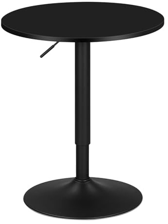 WOLTU Mesa de Bar, Regulable en Altura, 360 Grados Giratorio, Hecha de MDF, Redonda para Cocina, Bar, Negro Redondo