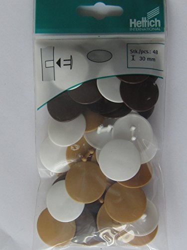 Abdeckkappen für Verbindungsbeschlag Rastex 25, ø 30 mm, Kunststoff weiß, braun, beige, 48 Stück,