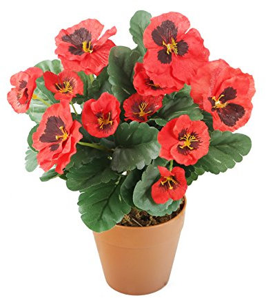 Closer2Nature Artificial 30cm Red Pansy Plug Plant, Bedding Plant Bunch for Indoors in Home, Office or Outdoor Foliage in Garden